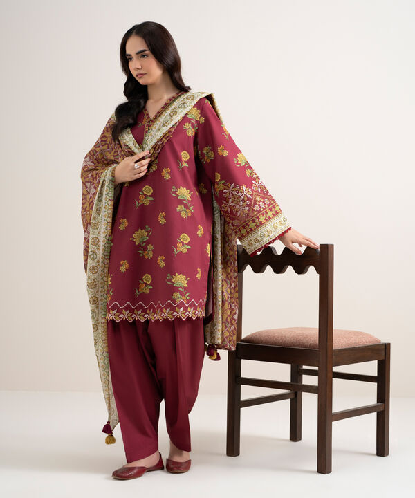 3 Piece - Embroidered Cotton Suit