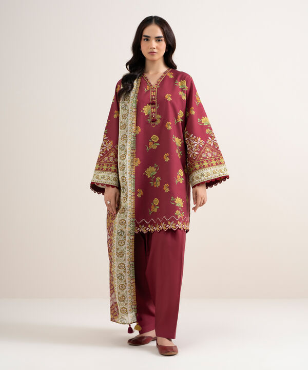3 Piece - Embroidered Cotton Suit
