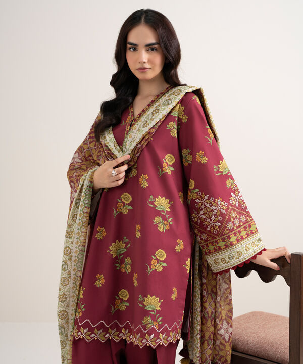 3 Piece - Embroidered Cotton Suit
