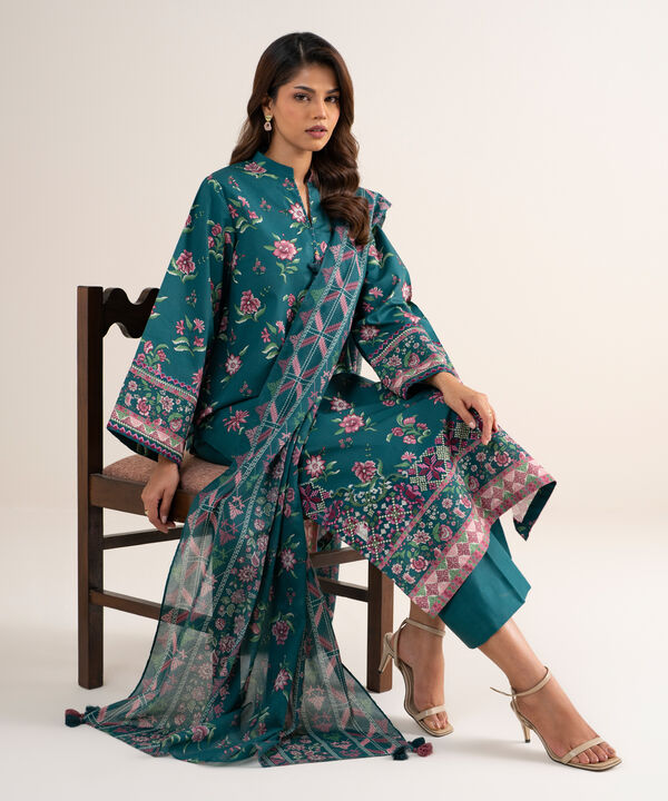 3 Piece - Embroidered Cotton Suit