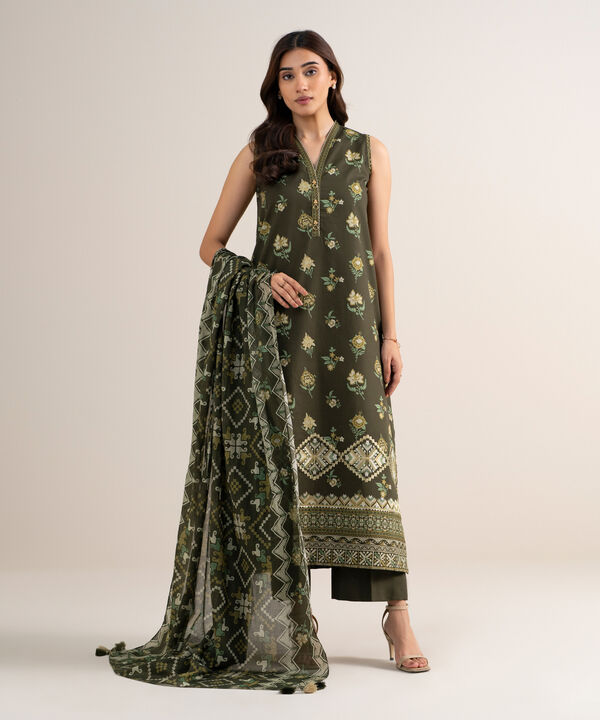 3 Piece - Embroidered Cotton Suit