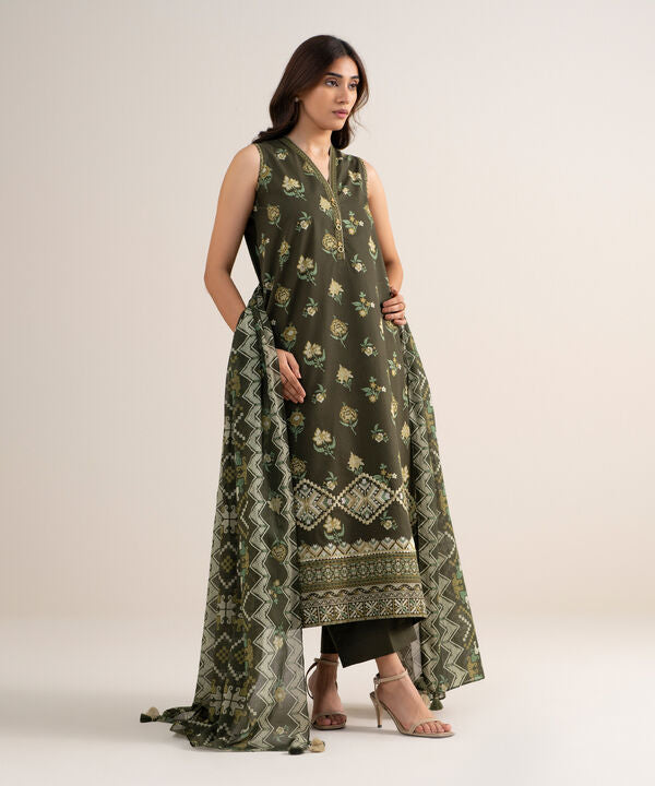 3 Piece - Embroidered Cotton Suit