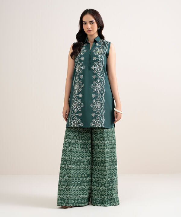 2 Piece - Embroidered Cotton Suit