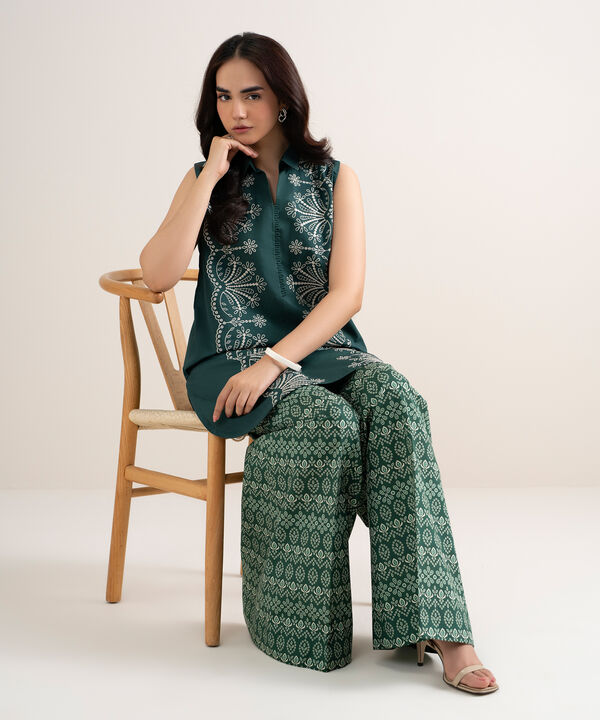 2 Piece - Embroidered Cotton Suit