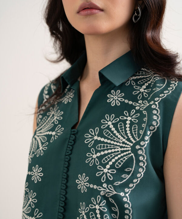 2 Piece - Embroidered Cotton Suit