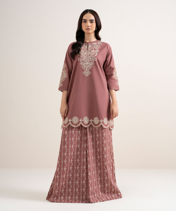 2 Piece - Embroidered Cotton Suit