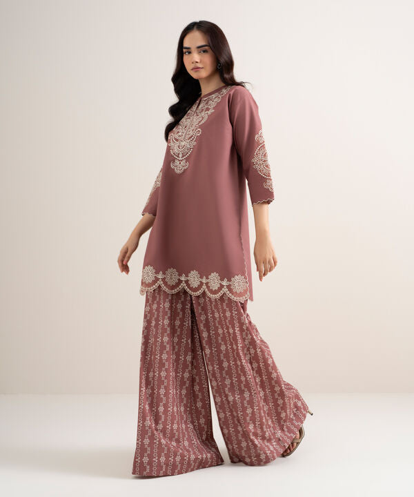 2 Piece - Embroidered Cotton Suit