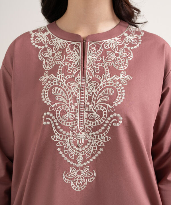 2 Piece - Embroidered Cotton Suit