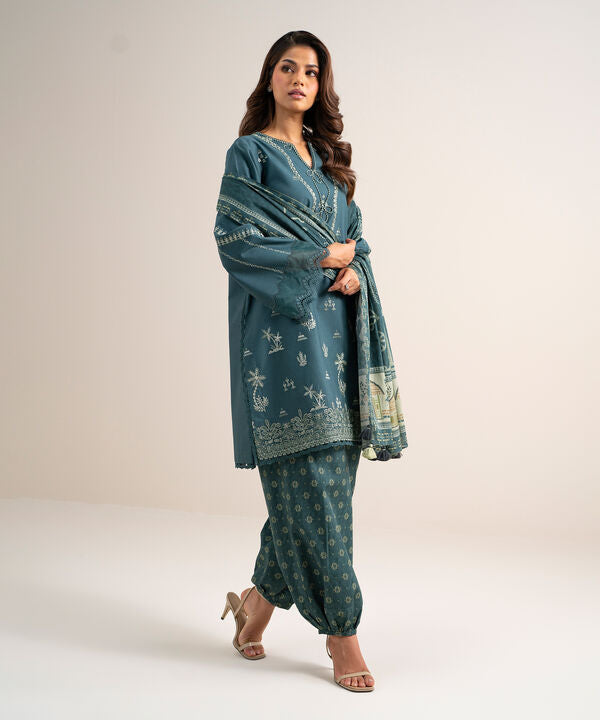 3 Piece - Embroidered Cotton Suit