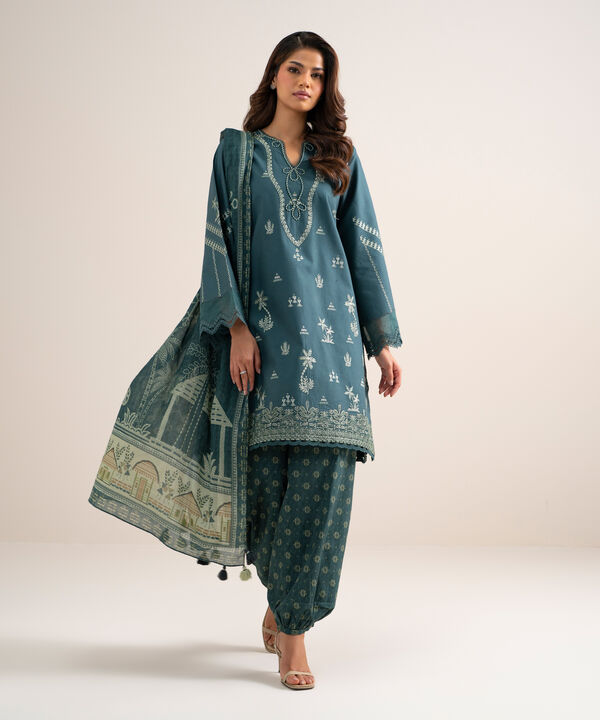 3 Piece - Embroidered Cotton Suit