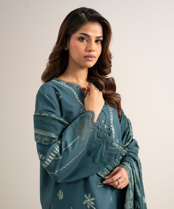 3 Piece - Embroidered Cotton Suit