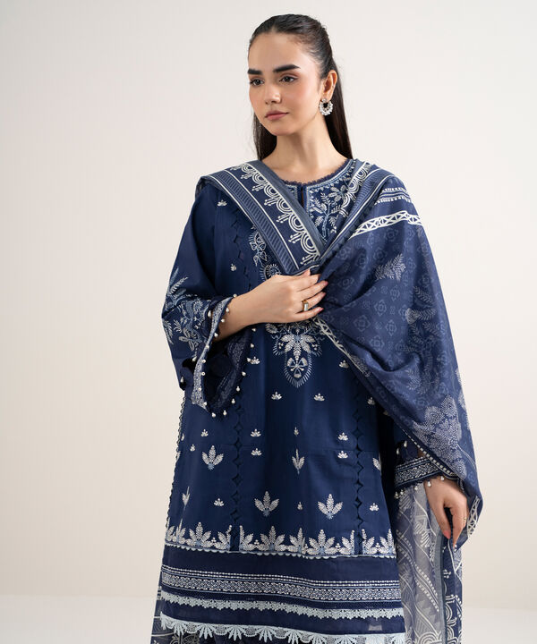 3 Piece - Embroidered Cotton Suit