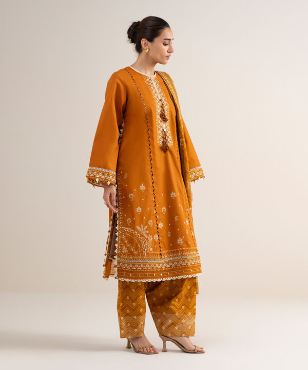 3 Piece - Embroidered Cotton Suit