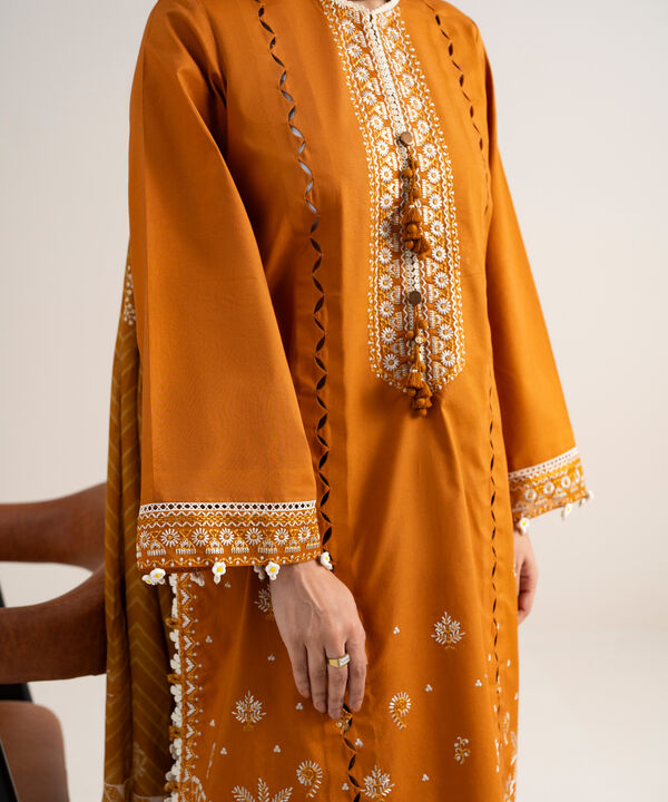 3 Piece - Embroidered Cotton Suit