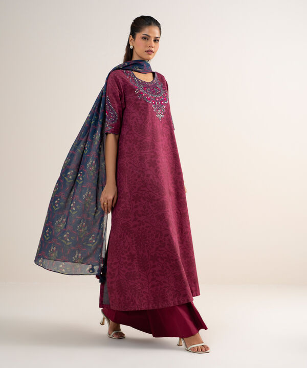 3 Piece - Embroidered Cotton Suit