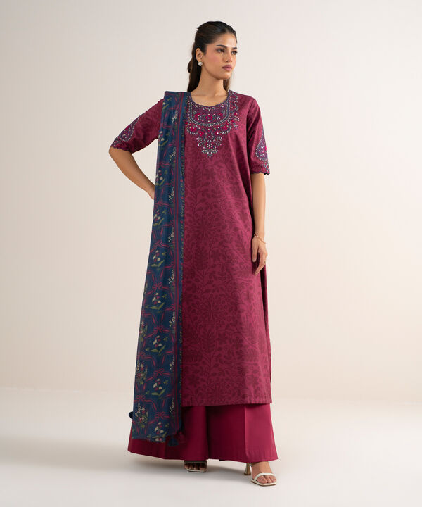 3 Piece - Embroidered Cotton Suit