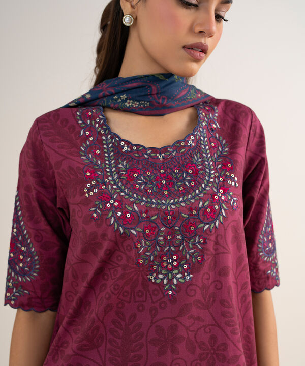 3 Piece - Embroidered Cotton Suit