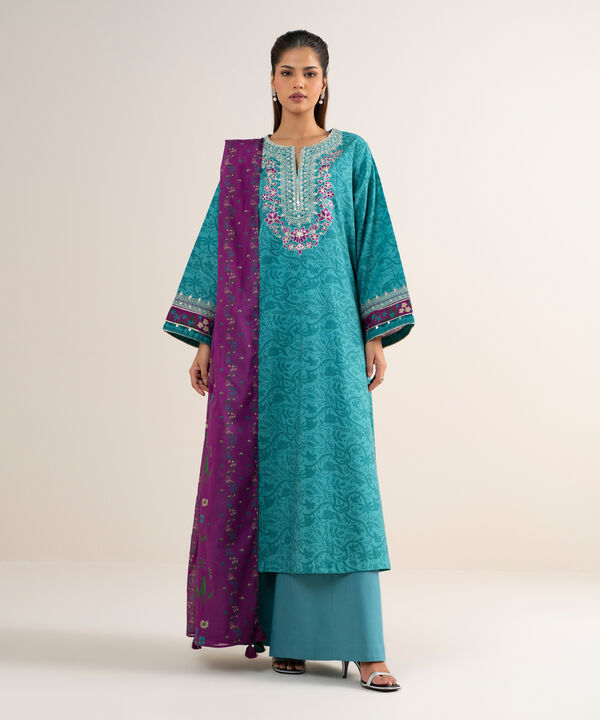 3 Piece - Embroidered Cotton Suit
