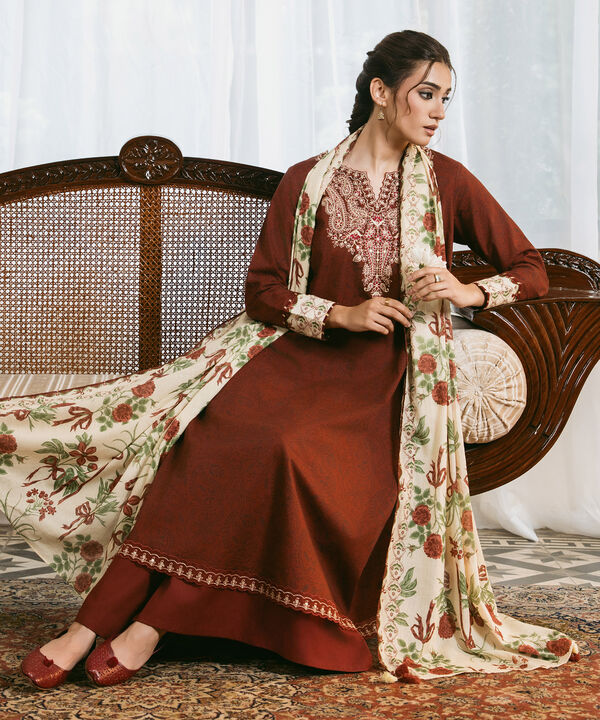 3 Piece - Embroidered Cotton Suit