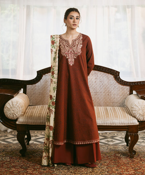 3 Piece - Embroidered Cotton Suit