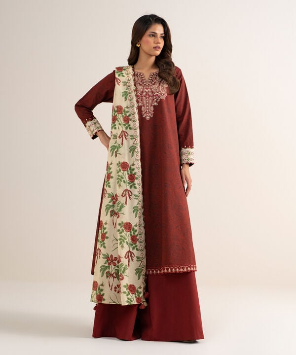 3 Piece - Embroidered Cotton Suit