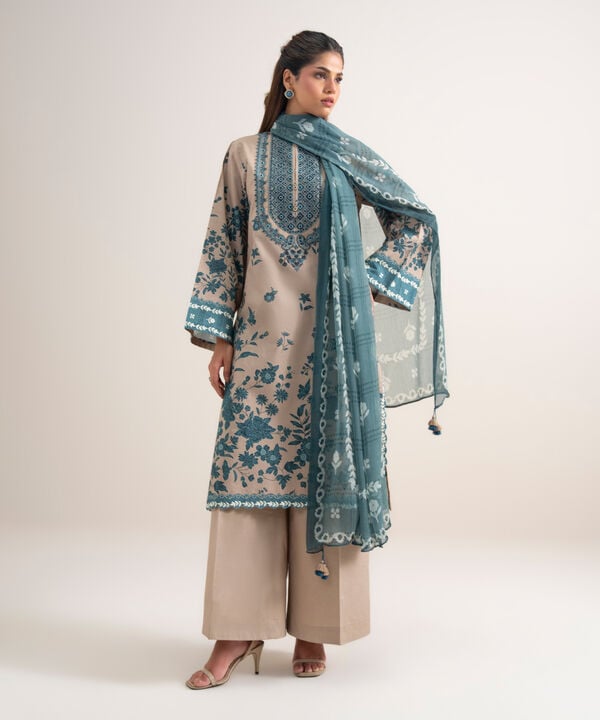 3 Piece - Embroidered Cotton Suit