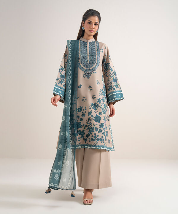 3 Piece - Embroidered Cotton Suit