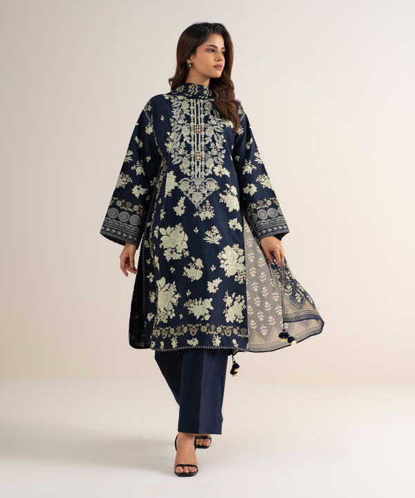 3 Piece - Embroidered Cotton Suit