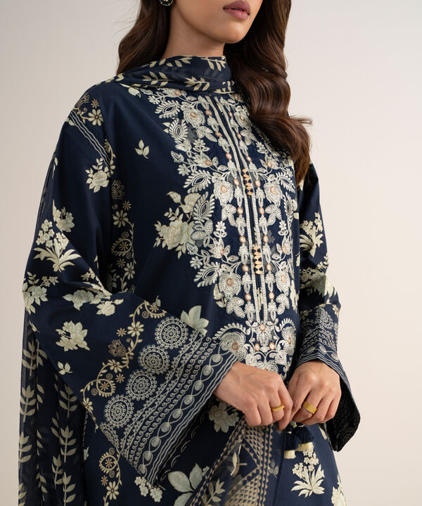 3 Piece - Embroidered Cotton Suit