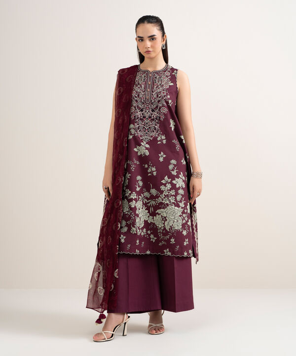 3 Piece - Embroidered Cotton Suit