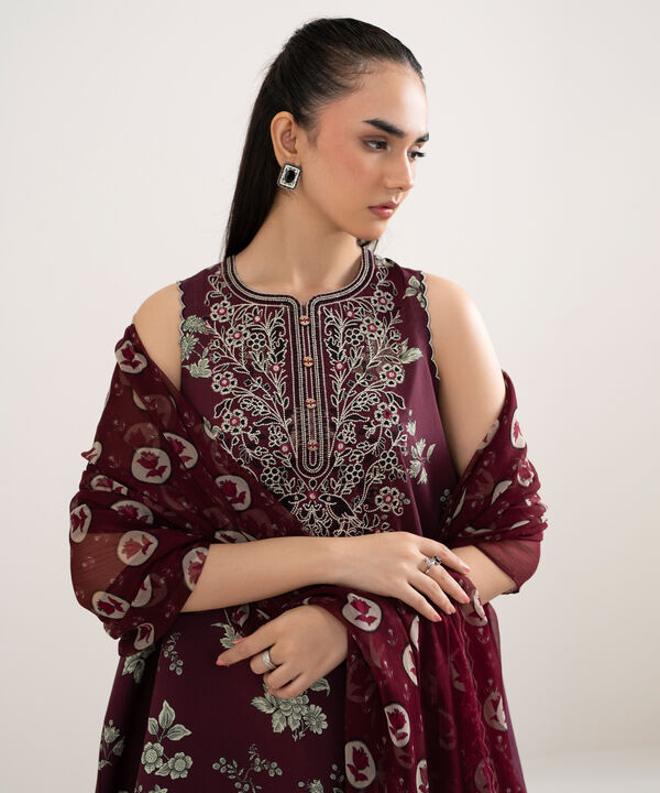 3 Piece - Embroidered Cotton Suit