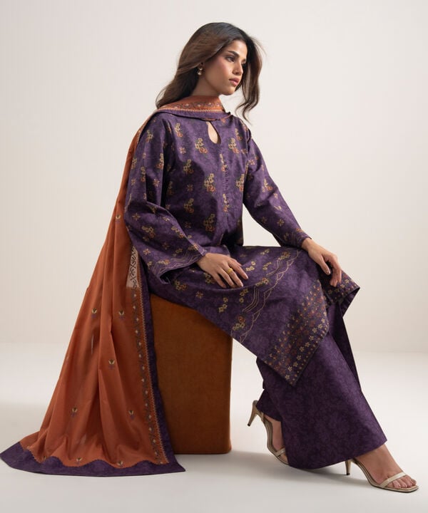 3 Piece - Embroidered Cotton Suit
