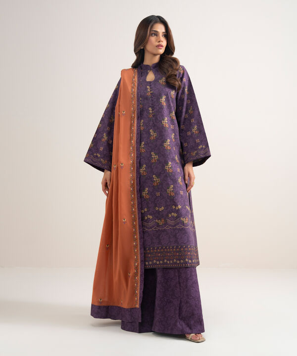 3 Piece - Embroidered Cotton Suit
