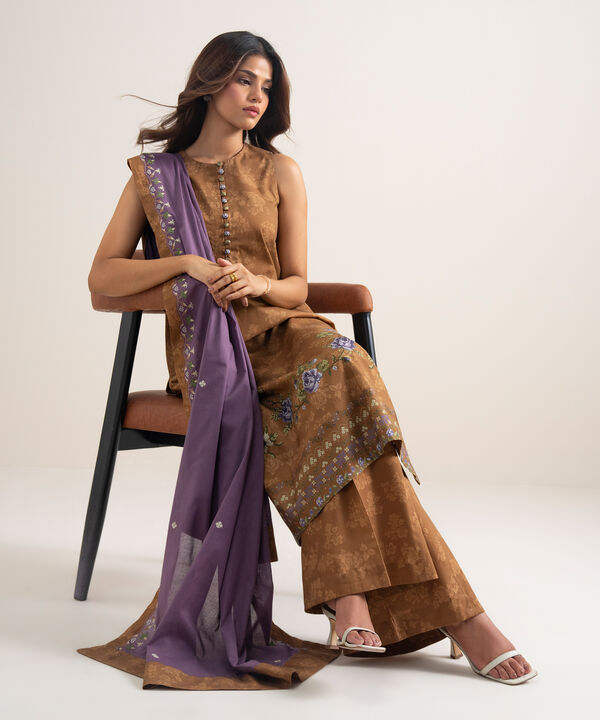 3 Piece - Embroidered Cotton Suit