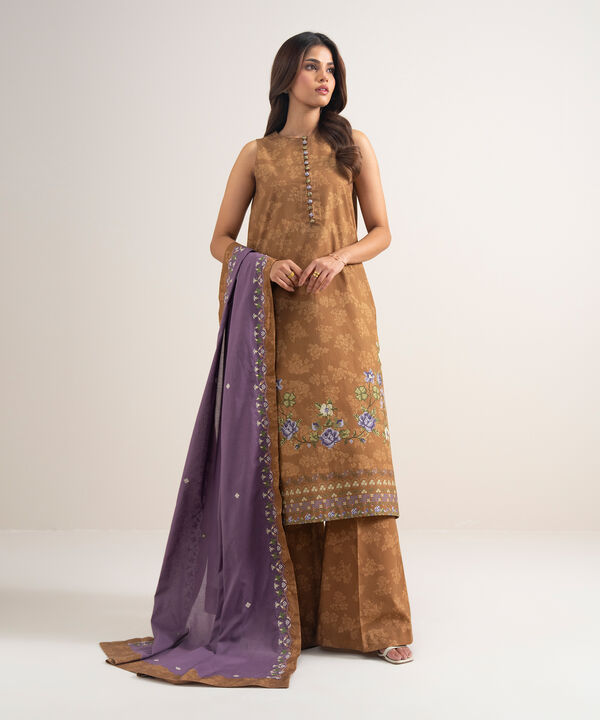 3 Piece - Embroidered Cotton Suit