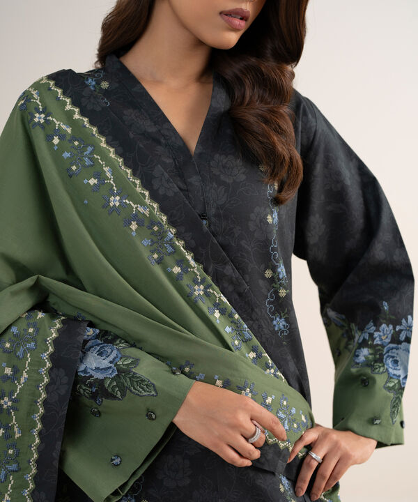 3 Piece - Embroidered Cotton Suit