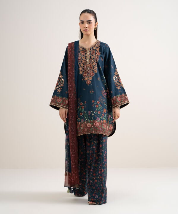 3 Piece - Embroidered Cotton Suit