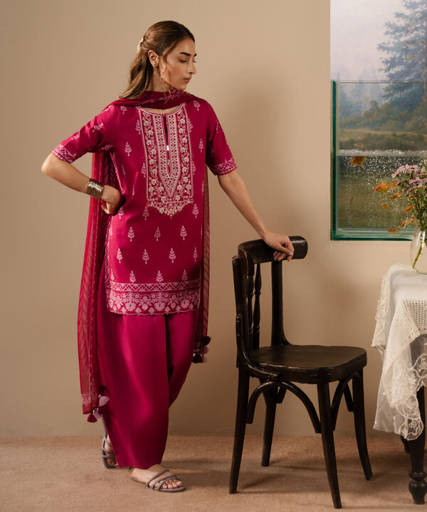 3 Piece - Embroidered Cotton Suit