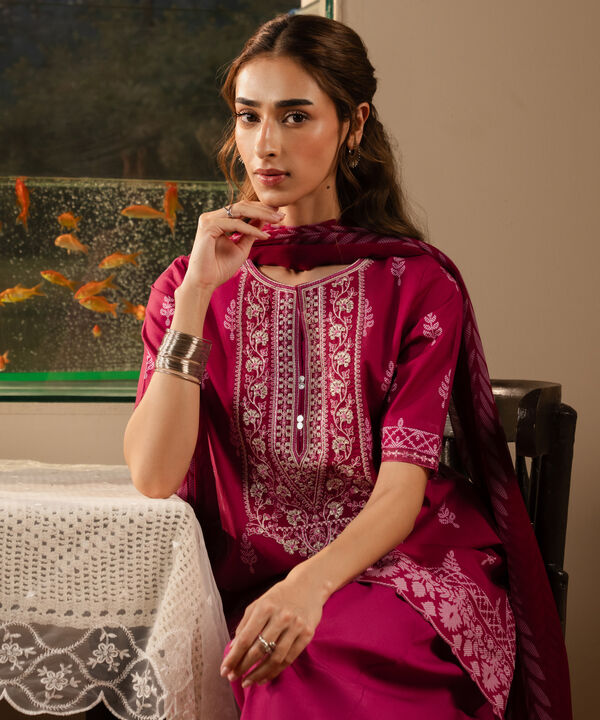 3 Piece - Embroidered Cotton Suit