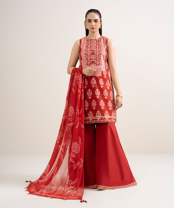 3 Piece - Embroidered Cotton Suit