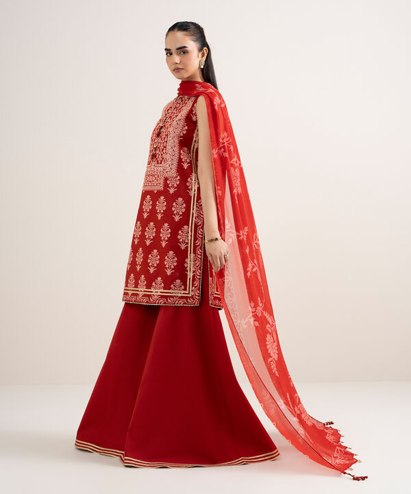 3 Piece - Embroidered Cotton Suit