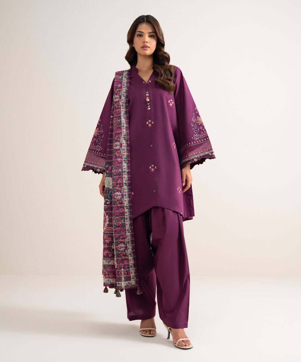 3 Piece - Embroidered Cotton Suit 3PEDYS26V830