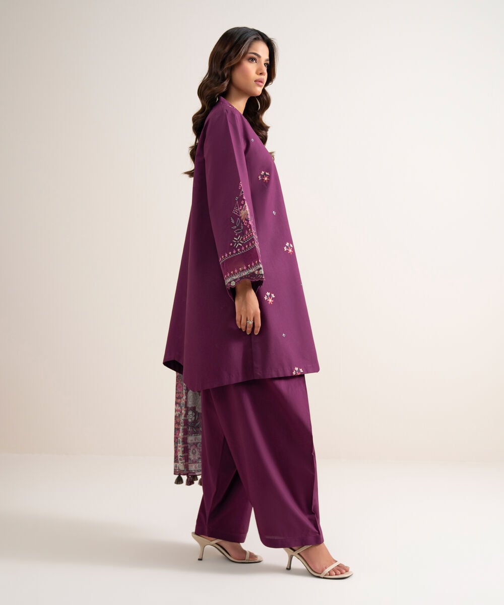 3 Piece - Embroidered Cotton Suit 3PEDYS26V830