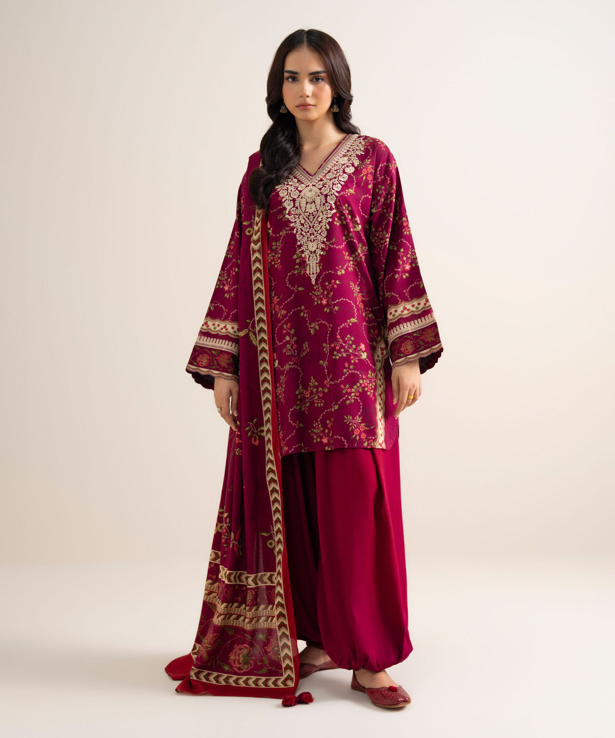3 Piece - Embroidered Cotton Viscose Suit 3PEDYS26V848