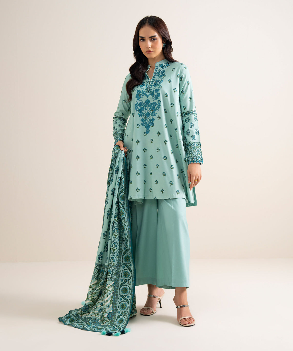 3 Piece - Embroidered Linen Suit 3PEDYS26V854