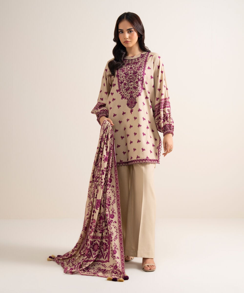 3 Piece - Embroidered Linen Suit 3PEDYS26V855