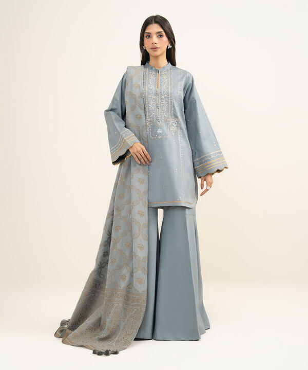 3 Piece - Embroidered Dobby Suit
