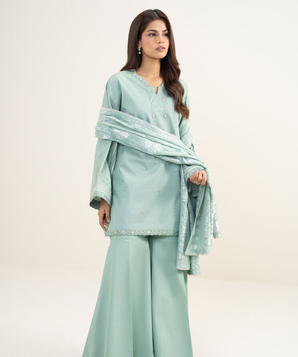 3 Piece - Embroidered Dobby Suit