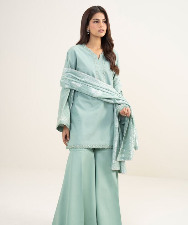 3 Piece - Embroidered Dobby Suit