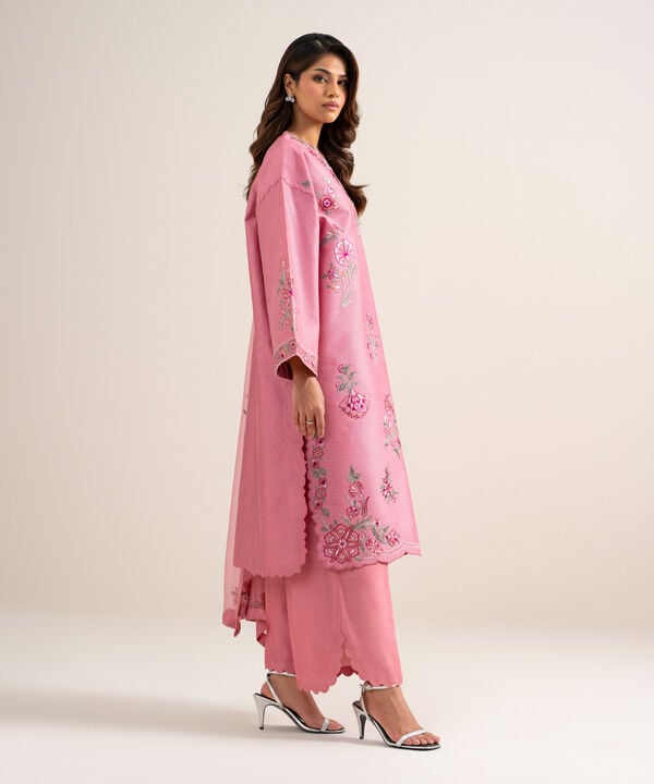 3 Piece - Embroidered Cotton Net Suit